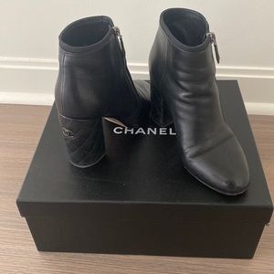 Chanel Lambskin Short Boots Black 37.5